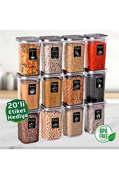 SGS Saklama Bakliyat Erzak Kabı Kare 1200ml 12 Adet 24 Parça