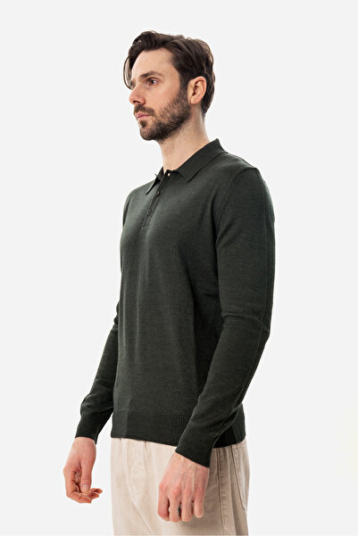 hateko Чоловічий светр з 50% вовни, зелений, з поло-коміром