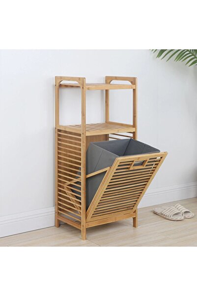 Muba Consept Bamboo Decorative Laundry Basket with Shelf 45X30X100 cm