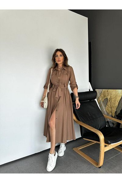 Zerrincan Giyim Rochie maro cu curea în stil safari