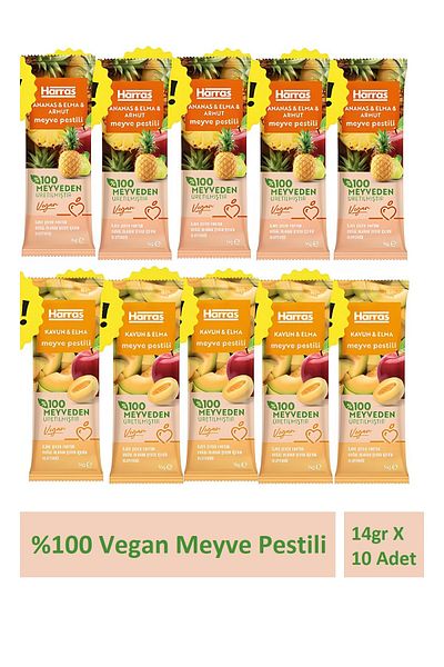 Harras Vegan Fruit Pesticide Melon Apple and Pineapple Apple Pear 14Gr X 10Pcs