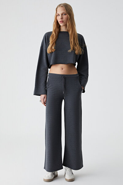 ETHIQUET Σετ αθλητικής φόρμας KLIOS γυναικεία φαρδιά πόδια με ψηλόμεσο λεπτό σχήμα ανθρακί