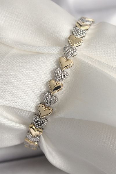 Mu Art Ahşap Brass Mix Color Zircon Stone Heart Model Vip Series Women's Bracelet