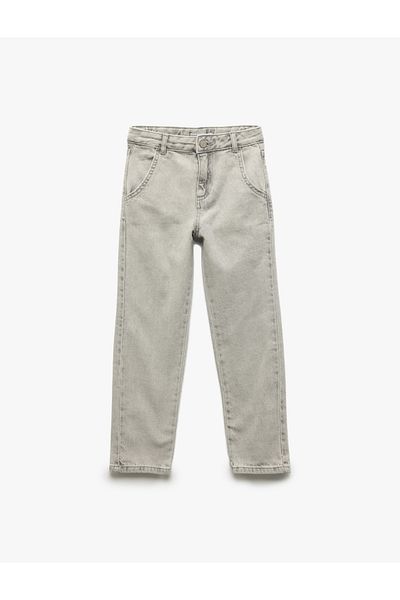 Koton Cotton Denim Trousers with Adjustable Elastic Waist Pocket Detail