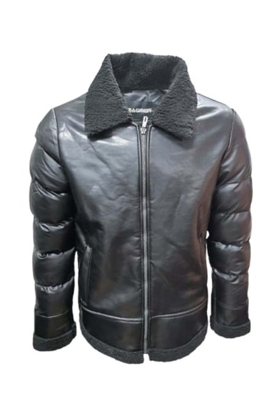 ZAGMEN Z01037 Erkek Yakası Kürklü Fermuarlı Deri Ceket - Z01037 - Siyah - St0...
