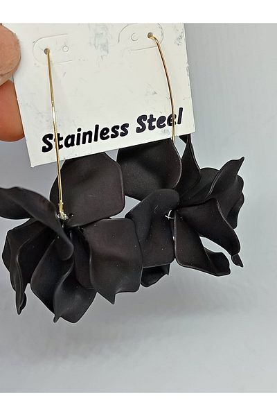 mos&more Black Leaves Long Steel Women's Earrings