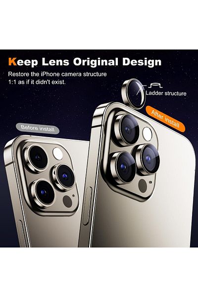 AWH [3+1] iPhone 15 Pro Max/Pro Camera Lens Protector, Shatterproof 9H Glass, Natural Titanium