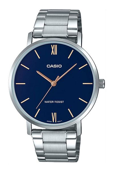 Casio Silver Color Men's Wristwatch with Dark Blue Cord