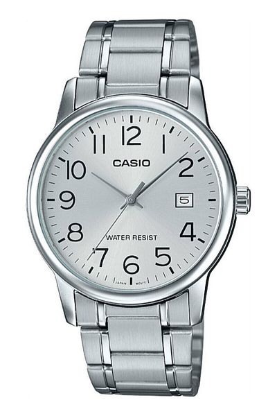 Casio ساعة يد رجالية بتقويم فضي اللون