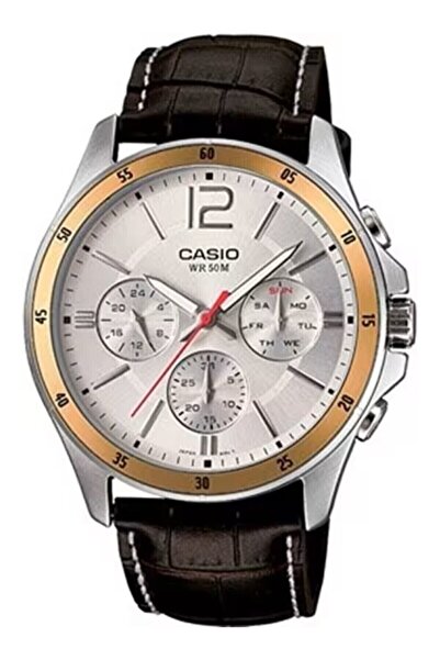 Casio Functional Men's Wristwatch with Silver Cord Bitter Brown Color Indicator