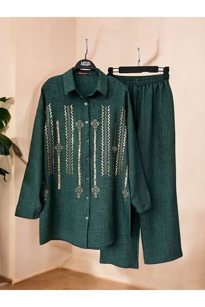 TCN Linen Double Set - Hawk Embroidery Detailed 1583