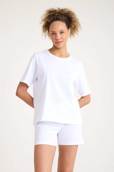 No52 HomeWear 100% bumbac, culoare albă, pantaloni scurți de calitate premium, set de pijamale pentru femei
