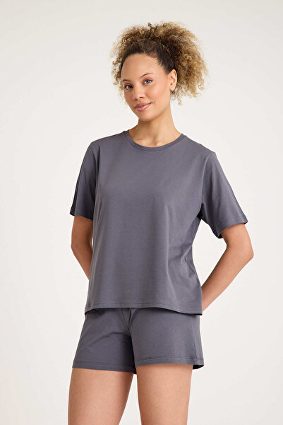 No52 HomeWear Smoke Grey Premium Quality 100% Cotton Women's Pajama Set - Shorts and T-Shirt