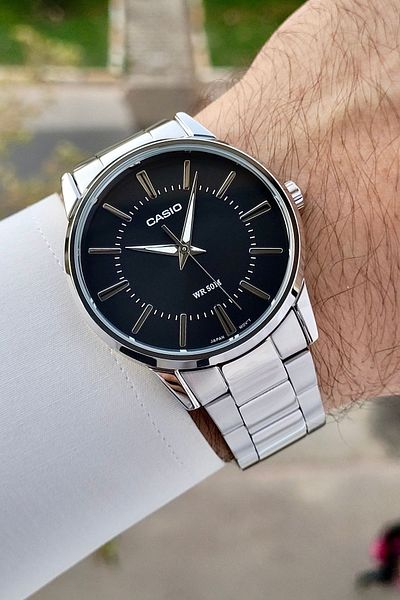Casio Silver Color Men's Wristwatch with Black Cord