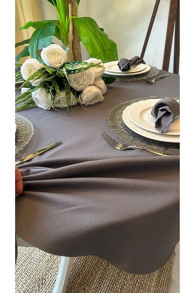 Decamor home Linen Anthracite Smoked Round Stain Resistant Water Repellent Dartless Tablecloth