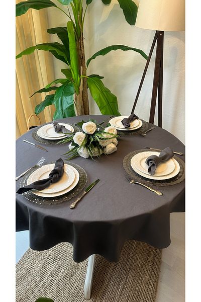 Decamor home Linen Anthracite Smoked Round Stain Resistant Water Repellent Dartless Tablecloth