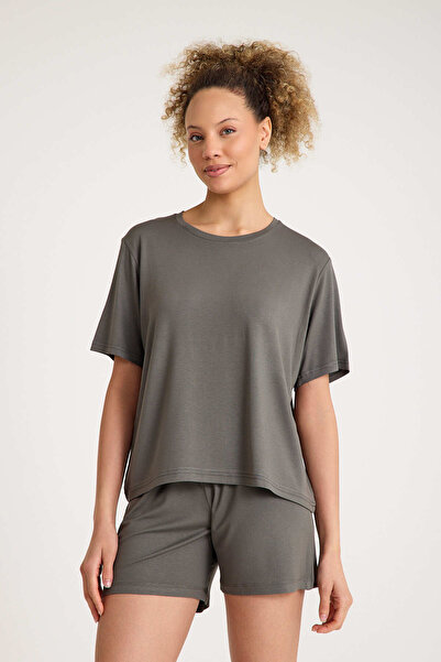 No52 HomeWear 100% Cotton Smoked Military Color Premium Quality Shorts T-Shirt Women's Pajama Set