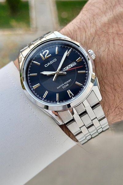 Casio Silver Color Men's Wristwatch with Dark Blue Cord