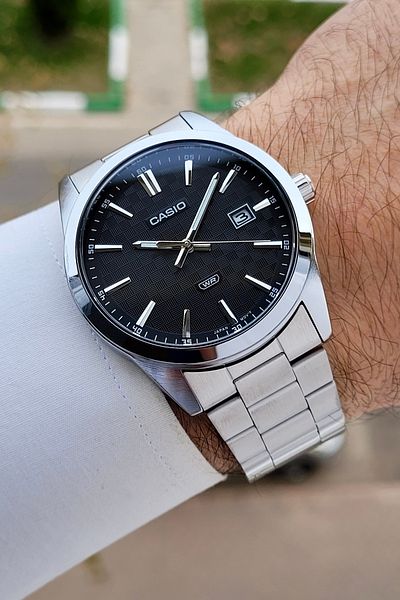 Casio Silver Color Men's Wristwatch with Black Cord
