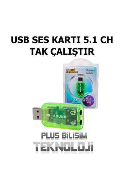 Plus Bilişim OEM Usb Ses Kartı 5.1 Harici 3.5mm Aux ve Mikrofon Çıkışlı HD Yüksek Kalite (Usb Sound) Plus Bilişim