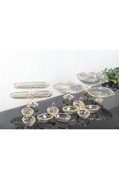 BULUTHOMEAKSESUAR طقم عرض زجاجي أفانجارد - 8 قطع، ذهبي