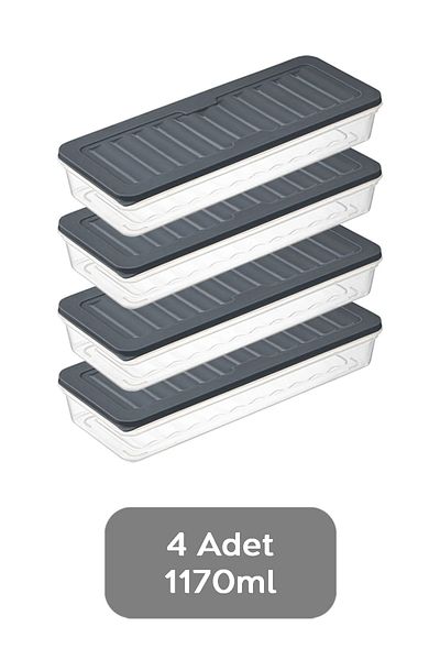 SAVLAR 4-Piece Anthracite Refrigerator Organizer - Freezer and Microwave Compatible Storage Container 4 X 1170 ml