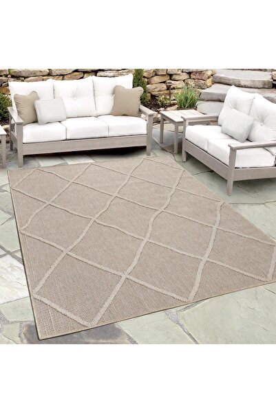 Pixel Baklava Desenli Bej Salon Halısı, Mutfak Halısı, Yolluk, Dış Mekan Halısıı