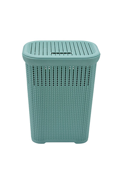 Lawazim سلة تخزين الغسيل المحمولة ذات التهوية الواسعة المصنوعة من البلاستيك مع غطاء ومقابض