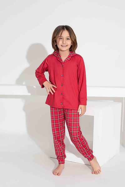 demir kids Plaid Patterned Mother and Daughter Combination Luxury Milan Fabric Front Button Pajamas Set