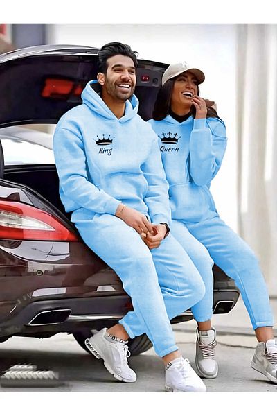NZN COLLECTION Lover Couple Combination King and Queen Printed Bottom-Top Tracksuit Set of 2