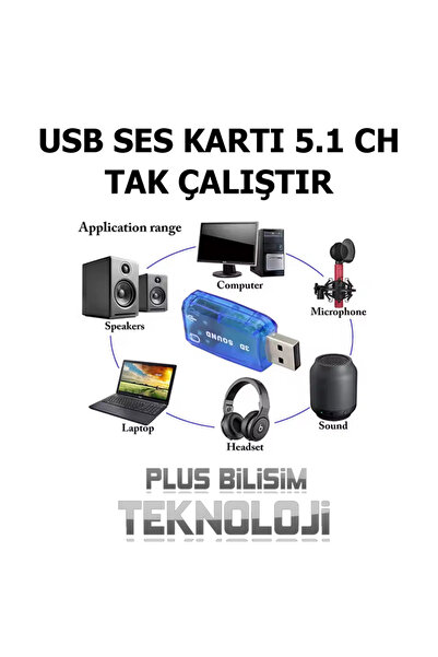Plus Bilişim OEM Usb Ses Kartı 5.1 Harici 3.5mm Aux ve Mikrofon Çıkışlı HD Yüksek Kalite (Usb Sound) Plus Bilişim