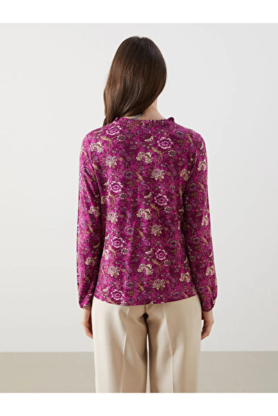 LC Waikiki LCW Grace Mürdüm Bağlamalı Yaka Desenli Kadın Bluz