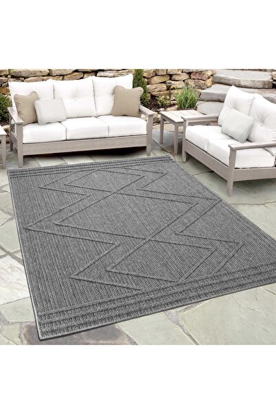Pixel Zigzag Desenli Gri Salon Halısı, Mutfak Halısı, Yolluk, Dış Mekan Halısı