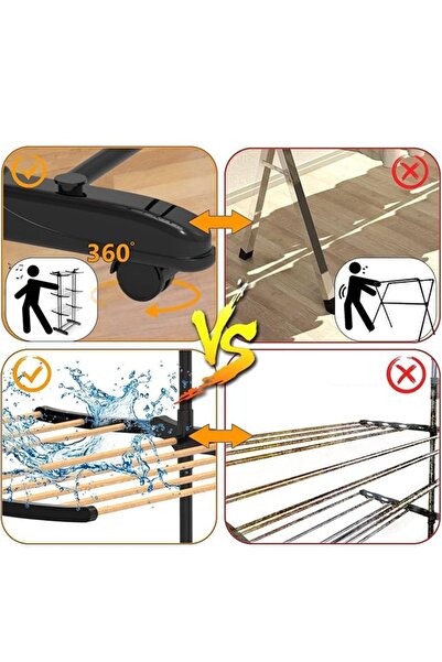 Cady One Vertical Foldable And Adjustable Clothes Drying Rack, 3-level Metal Laundry Rack With Wheels