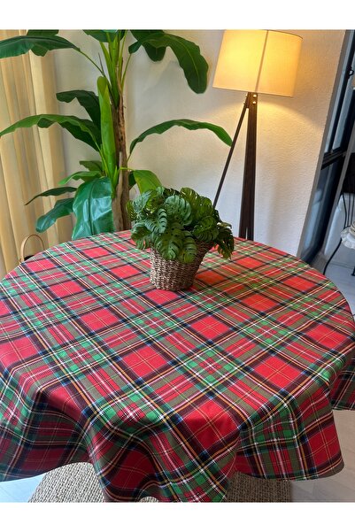 Decamor home Leke Tutmaz Su Geçirmez Ekose Desen Kırmızı Yeşil Yuvarlak Masa ...