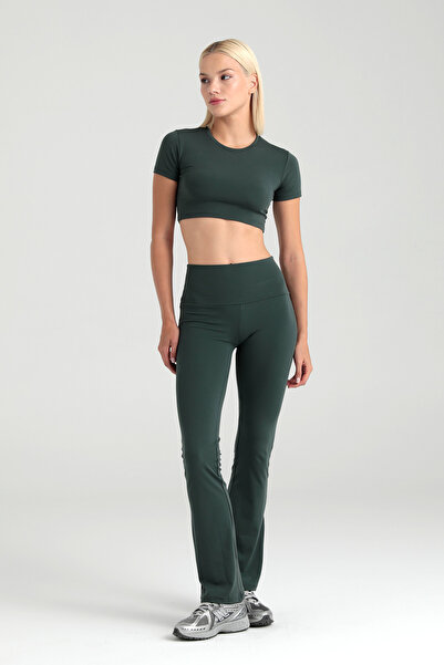 SHEISMONO Comfort High Waist Flare Leg Leggings Moss Green