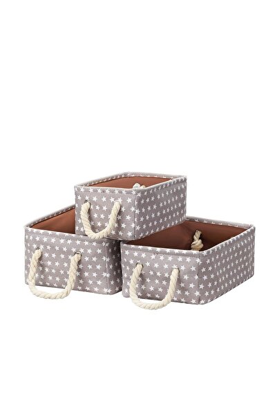 Lawazim 3-Piece Storage Basket Set With Printed Stars - Grey