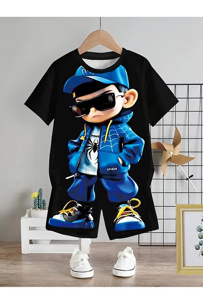 Alviora Oversize Printed Unisex Shorts T-Shirt Bottom Top Set