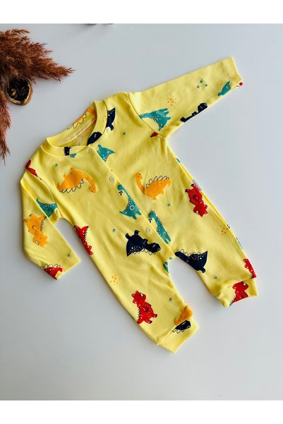 minço bebe Baby Girl and Boy Rompers 100% Cotton Dinosaur Printed Snap Fasteners Without Booties Flexible Comfortable Daily Rompers