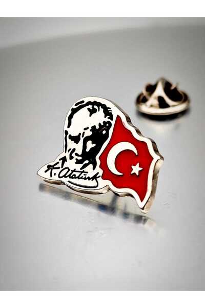 YÖRÜK TASARIM Atatürk&Bayrak Yaka Rozeti Krom Kaplama