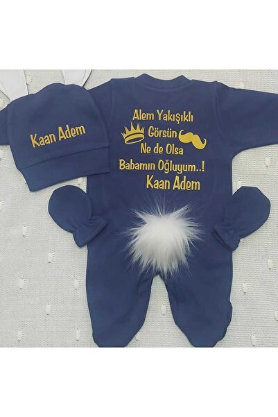 BY TUNA DESİGN Babalar Gününe Özel Lacivert, Erkek Bebek Isimli Tavşan Tulum ...