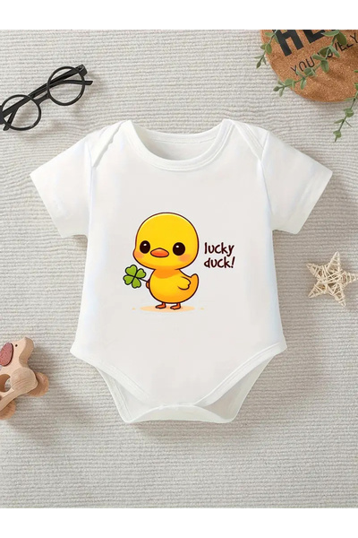 Lotus Baby Short Sleeve 100% Cotton Duck Design Baby Bodysuit
