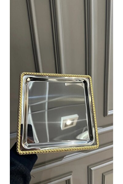 LOKMAN ZÜCCACİYE SHOWROOM 6 ADET GOLD BURGULU GÜMÜŞ RENK KARE KAHVE SUNUM TEP...