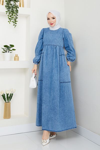Pamuk Butik Γυναικείο τζιν φόρεμα Snow Wash με τσέπες