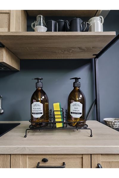 KARTEYA Liquid Soap Dispenser Set with Stand - Soap Dispenser with Stand - Metal Stand Soap Dispenser - 500 ml Amber Glass