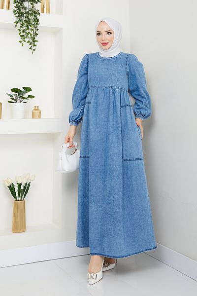 Pamuk Butik Γυναικείο τζιν φόρεμα Snow Wash με τσέπες
