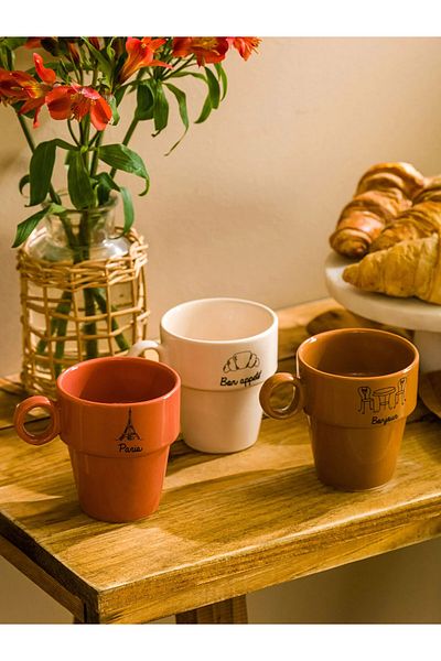 LC Waikiki Lcw Home Mixed Printed Ceramic Mug Cup Set of 3