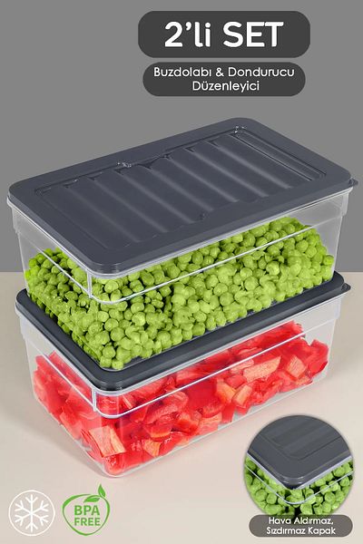 SAVLAR 2500ml Anthracite 2-Piece Deep Fridge Organizer Set - Organizer and Storage Container