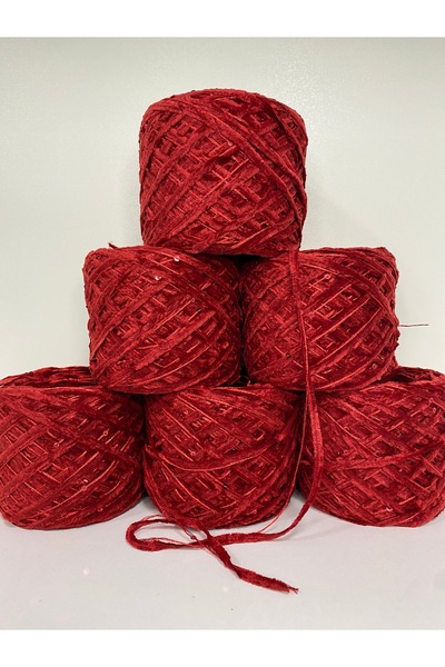 göçer Örgü İpi Kadife renk kırmızı ve kırmızı pullu görsel net 600gr