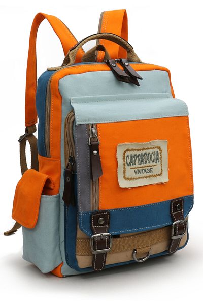 Cappadocia Vintage 4012 Blue Orange Casual Postman Small Back Cross Shoulder Strap 14-Inch Laptop Cotton Gabardine Bag